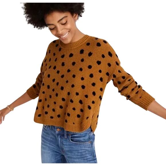 Madewell Women's Small Sweater Egyptian Gold Black Spot Crewneck Cotton - Picture 1 of 7